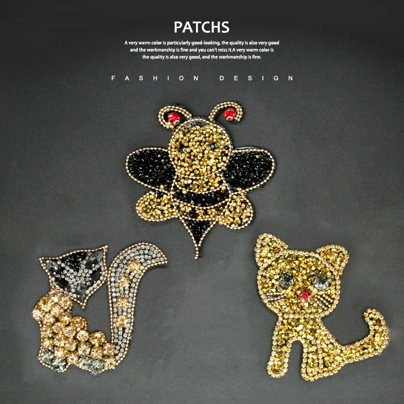 Стразы с золотыми бусинами и аппликацией в виде пчелы лисы кота для одежды | Дом