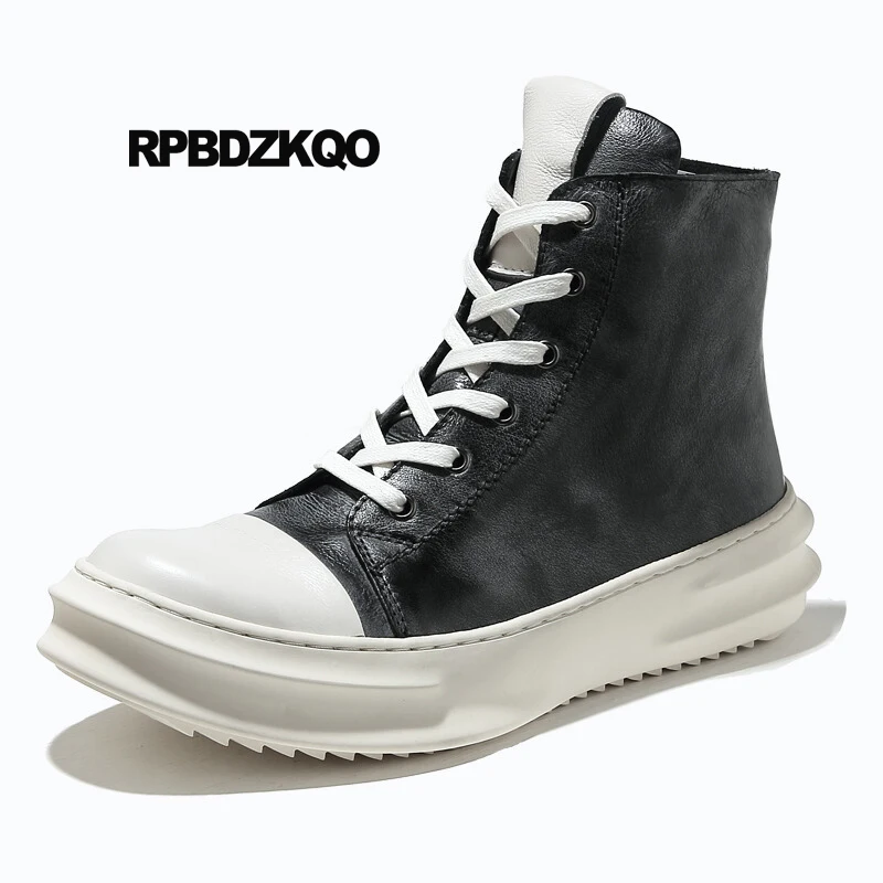 Мужские ботинки на толстой подошве черные из натуральной кожи молнии | Обувь