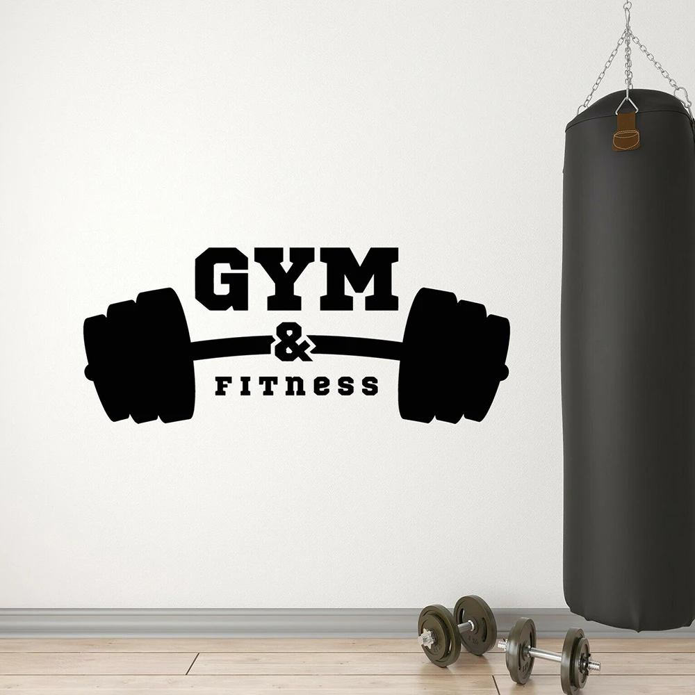 Gym Logo Barbell Muscles Bodybuilder Wall Sticker Vinyl Home Decoration GYM Club Fitness Decals Removable Self-adhesive Mura