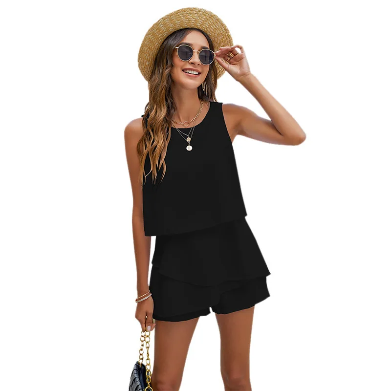 

2021 Summer New Women's Solid Color High Waist Elegant Short Skirt Chiffon Dress