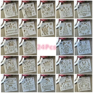 24 шт.лот 15*15 см веселое Рождество DIY трафареты настенная живопись скрапбук раскраска тиснение альбом декоративный шаблон