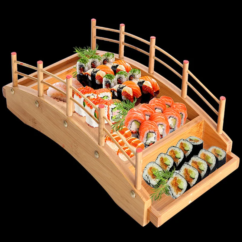 

Японская деревянная кухня, суши, мост, лодки, сосновые креативные суши, искусственное украшение