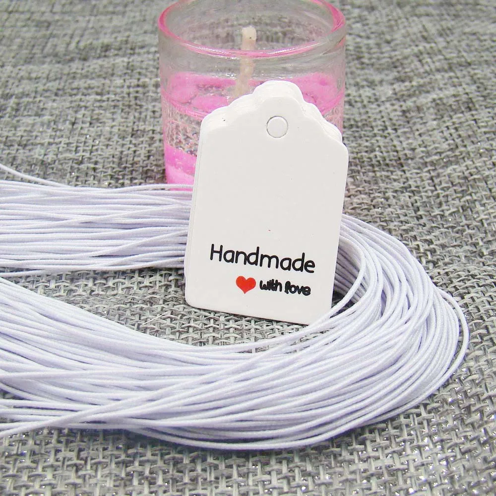 

Hot sale 1000 pcs handmade with love tag+1000pcs white elastic string for cookies/wedding faovs /box gift decoration hang tag