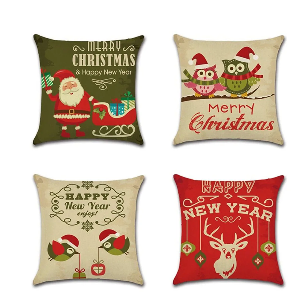 

Christmas Day Theme Cushion Covers Home Decor Pillows Santa Claus Elk Sofa Linen Pillow Covers 45*45cm