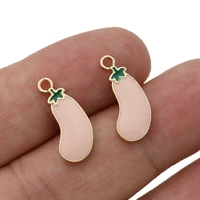 5pcs gold plated enamel pink eggplant charm pendant for jewelry making earrings bracelet necklace diy accessories craft 7x17mm