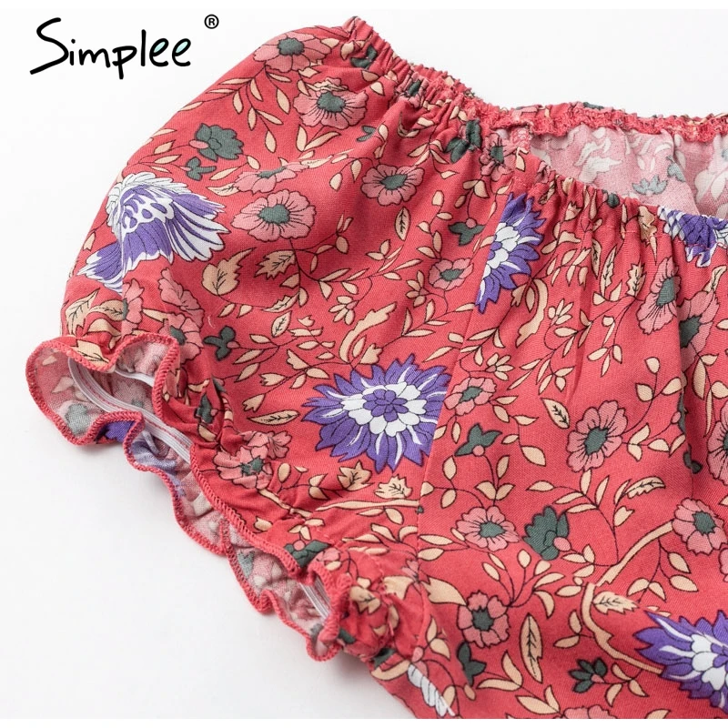 Женское летнее короткое платье Simplee, из двух частей, элегантный винтажный пляжный мини-сарафан с цветочным принтом, оборками и открытыми плечами