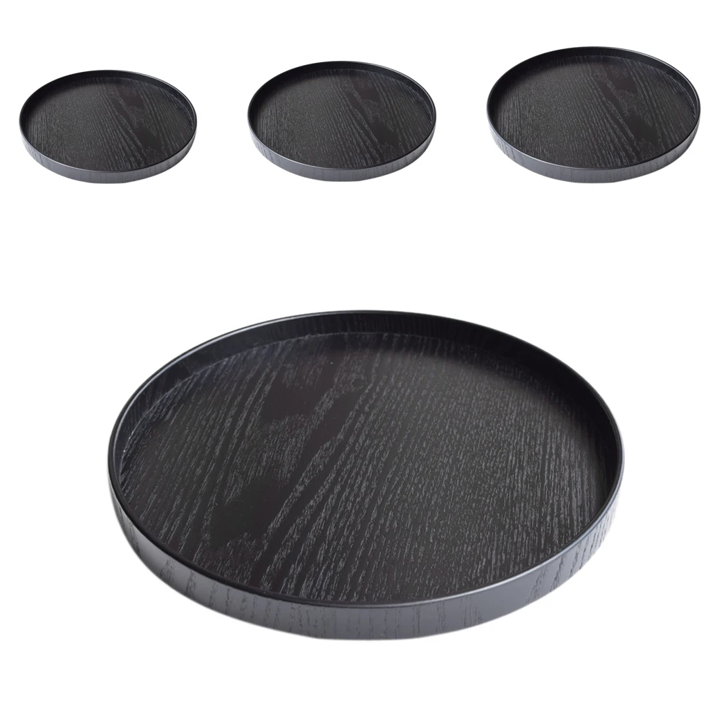 

Multi-functional Round Wooden Plate Food Snack Serving Trays Salad Bowl Platter for Cake Fruit Dessert Storage Trays 21-30cm