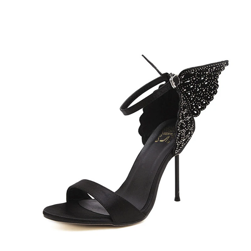 

Summer 2020 Butterfly Wings Summer Peep Toe Sandals Women Shoes Stiletto High Heels Solid Color Buckle Sandals Sandalias mujer