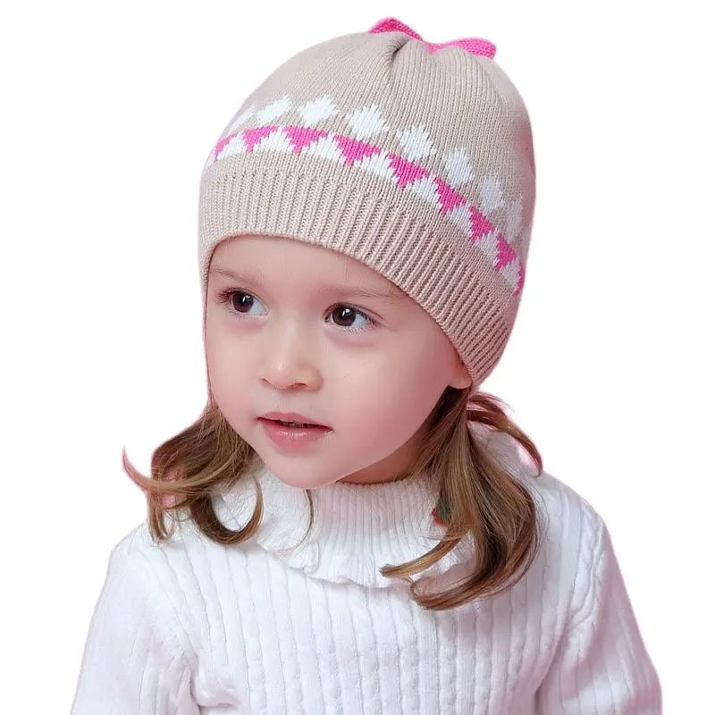 

Autumn Winter Baby Girl Hood Knitted Hat Prismatic Pattern Girls Hats Warm Cotton