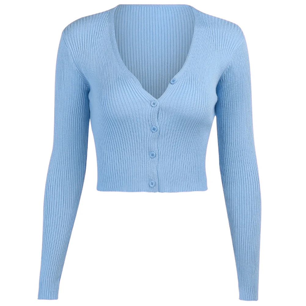 

Women Sexy Buttons Knitted Sweater Slim Ribbed Winter Autumn Fashion Knitwear
