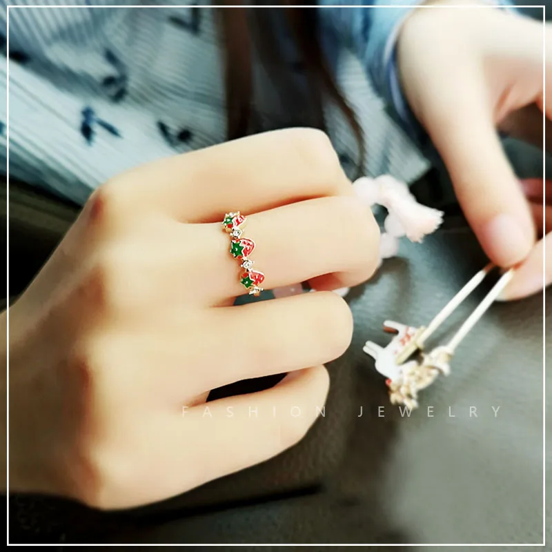 Женское кольцо с клубникой SANSUMMER открытое ювелирное изделие для девушек милые