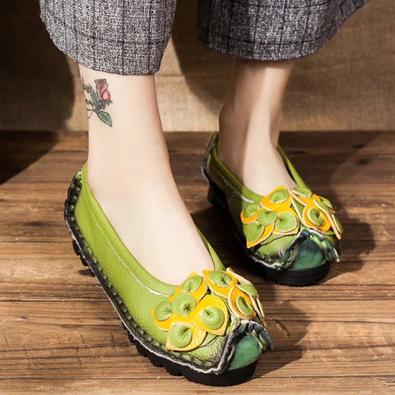 Женская обувь на плоской подошве женская ручной работы мягкие цветочные