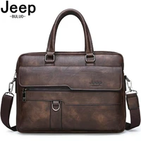 jeep buluo mens business handbag hot large capacity leather briefcase bags for man 13 3 inches laptop work travel bag black