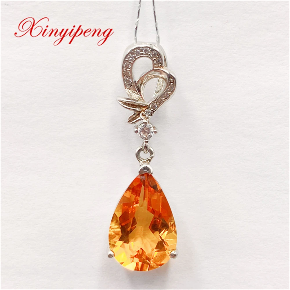 

Xin Yipeng Free Shipping Real S925 Sterling Silver Inlaid Natural Citrine Pendant Anniversary Gift Fine Gem Jewelry for Women