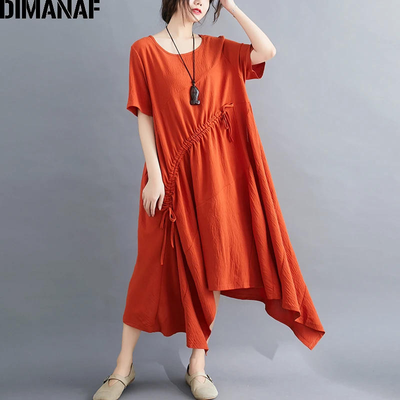 Женский плиссированный сарафан из хлопка и льна DIMANAF свободное однотонное