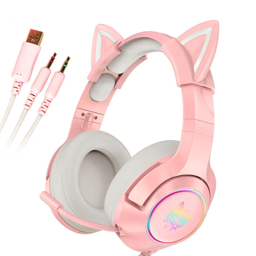 

Pink Cat Ear Headset Girls casque Wired Stereo Gaming Headphones with Mic & LED Light for Laptop/ PS4/Xbox One Controller