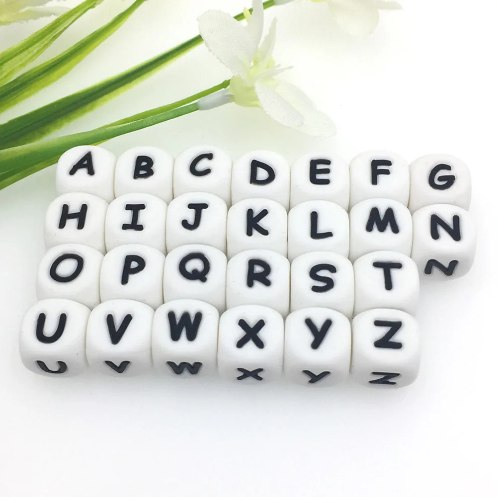 

12mm 100pcs Silicone letters Beads Baby Teether Beads For Personalized Name DIY rodent Chewing Alphabet Bead