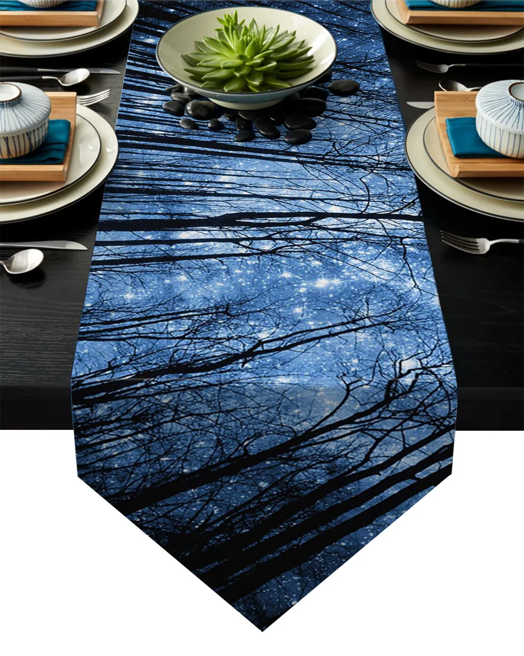Лесное небо звезды черная луна белые настольные дорожки современный обеденный