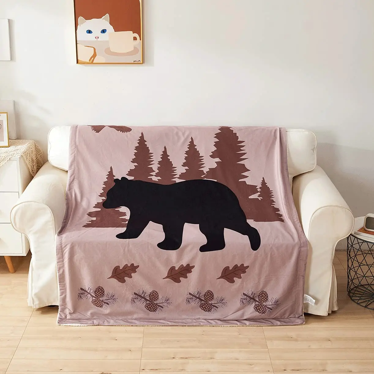 

Lodge Bear Throw Blanket 60"x80" Black Brown Coffee Bear Pine Cones Cabin Bed Sherpa Blanket Cozy Soft Reversible Sherpa Fleece