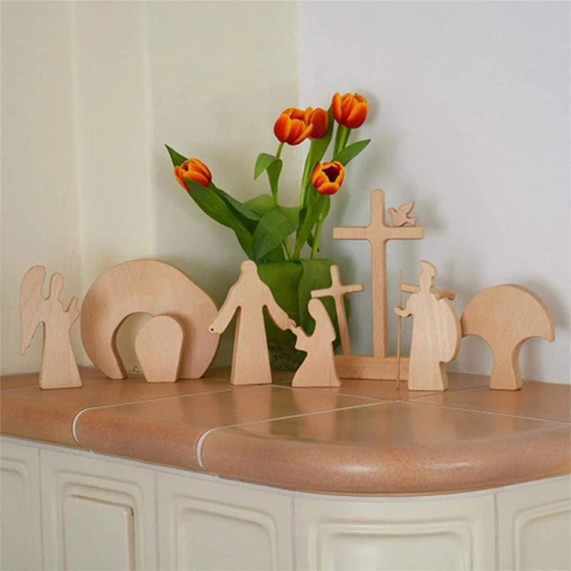 

Easter Resurrection Scene Decoration Wooden Cross Nativity Set Ornaments Creche