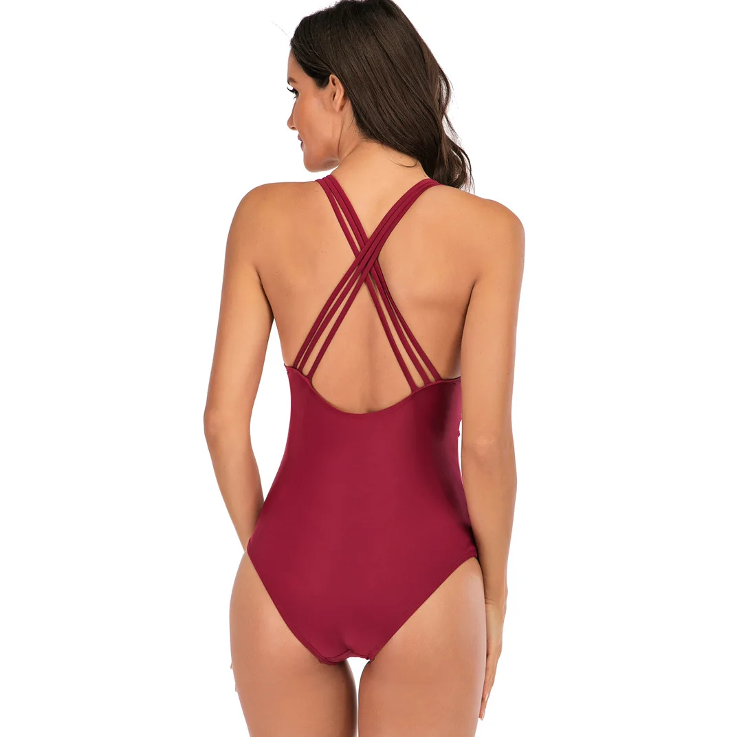 

258 One piece swimsuit female red slim swimsuit sexy classic swimsuit Monokini summer beach swimsuit