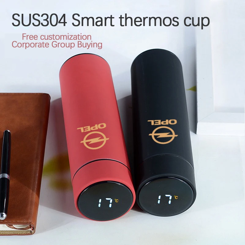 

500ml Car Style Smart Thermos Mug LED Temperature Display Stainless Steel Tea Cup With Logo For Opel Astra h g j Insignia