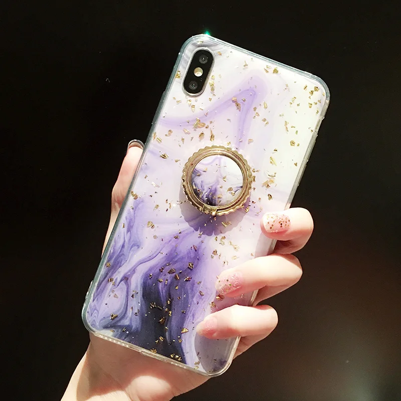 IK92-DJ23PurpleWhite SoCouple кольцо из ТПУ чехол-держатель для iphone 7 8 6 6s plus чехол для iphone XR 11 Pro X Xs Max мраморный Золотой фольга кольцо держатель чехол - Цвет: IK92-DJ23PurpleWhite