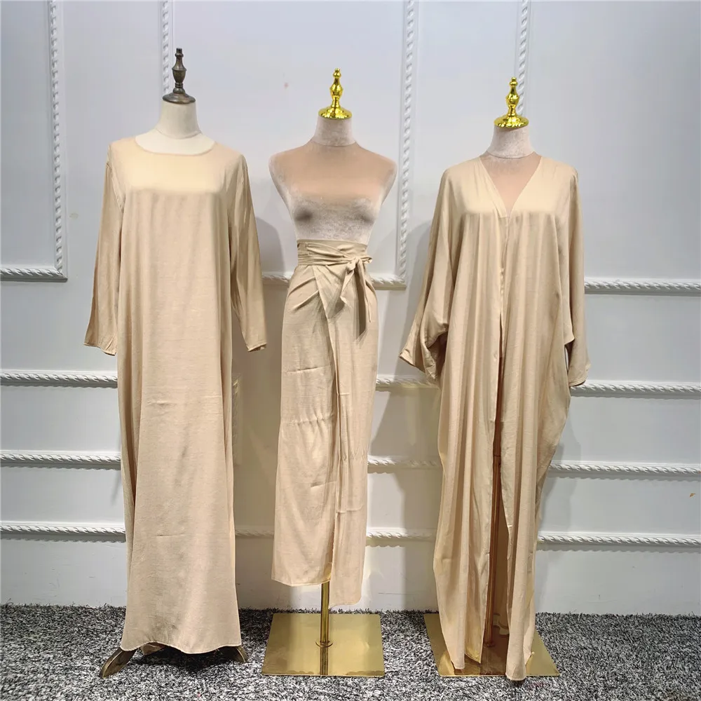 Hot Sale Djellaba Ramadan Muslim Dress 3 Pieces Muslim Suits Elegant Long Islamic Abayas Women Modest Wear Clothing EID Sets