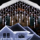 Светодиодный ная Гирлянда-занавеска в виде сосулек 5-28 м, Рождественская гирлянда, свисающая от водопада, 0,5-0,7 м, для сада, улицы, уличное декоративное праздничное освещение