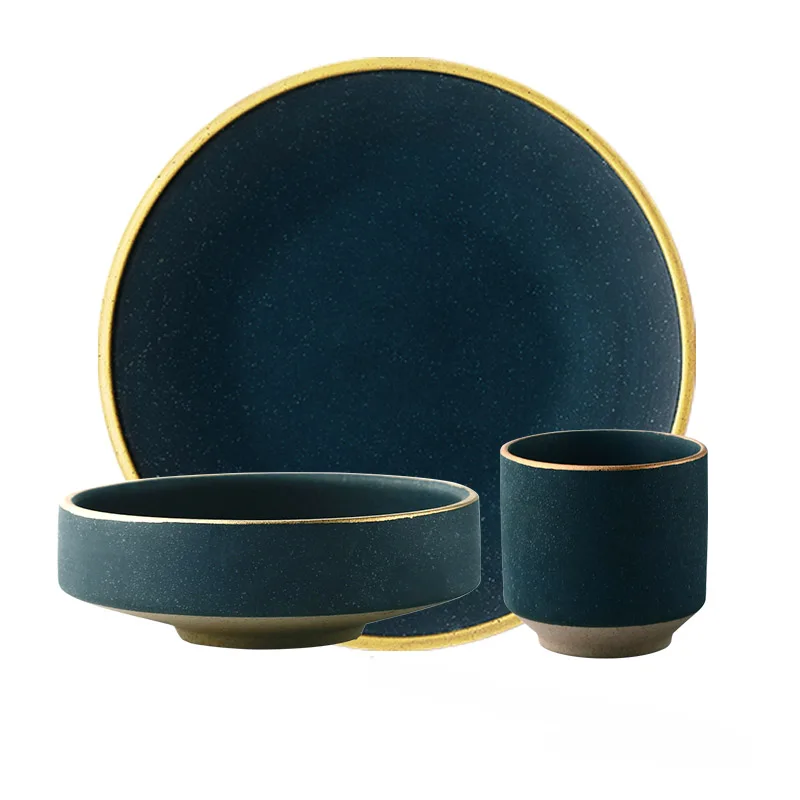 

Ceramic Gold Inlay Porcelain Tableware Set Nordic Style Retro Tableware set High End Dinnerware Set Dinnerware Tableware Plate
