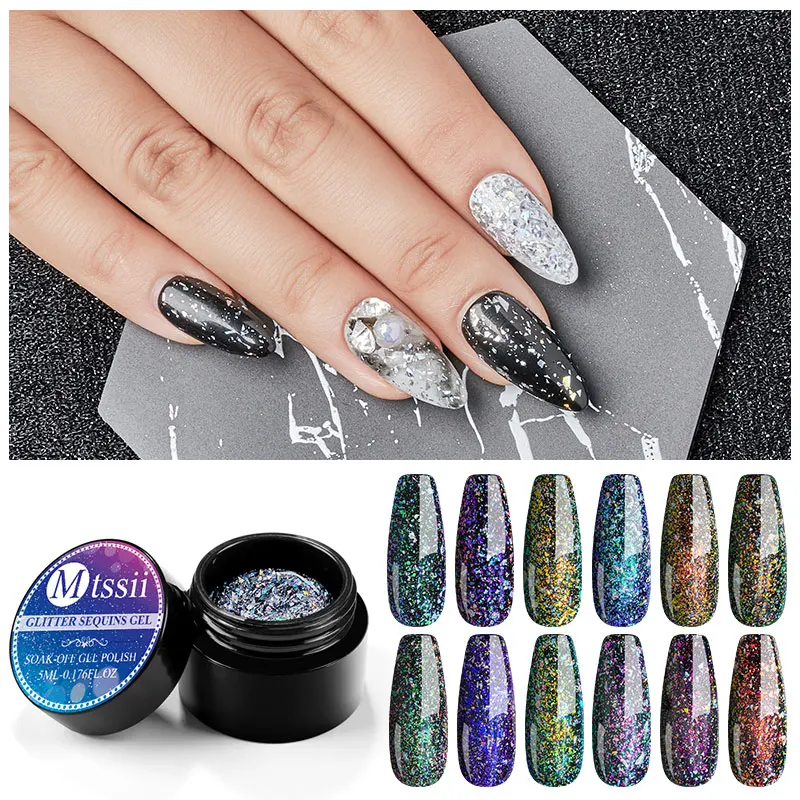 

Mtssii 5ml Fireworks Nail Gel Polish Sparkly Glitter Led Nail Gel Lacquer Semi Permanent Soak Off UV Nail Varnish Sequins Gel