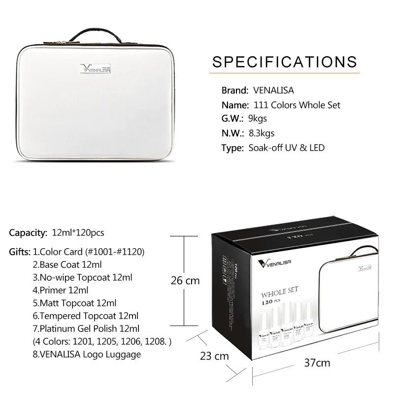 Набор гель лаков для ногтей Venalisa 12 мл с базой/топовым гелем/цветной книгой/сумкой