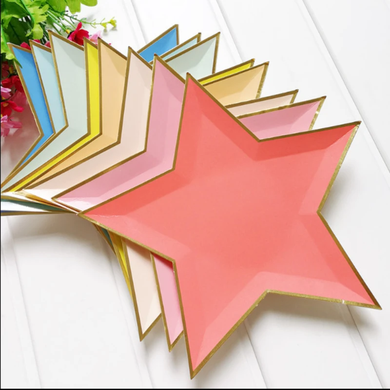 

8pcs 11 Inch Bronzing Birthday Disposable Paper Plates Five-pointed Star Shape Disposable Tableware Set Wedding Paper Plates