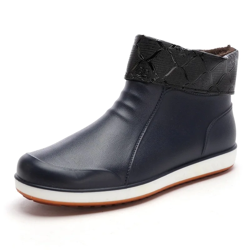 Rain Boots men's Four Seasons Korean Short Snow Boots Vogue Plus Velvet Rain Boots non-slip Work Waterproof Rubber Water Shoes