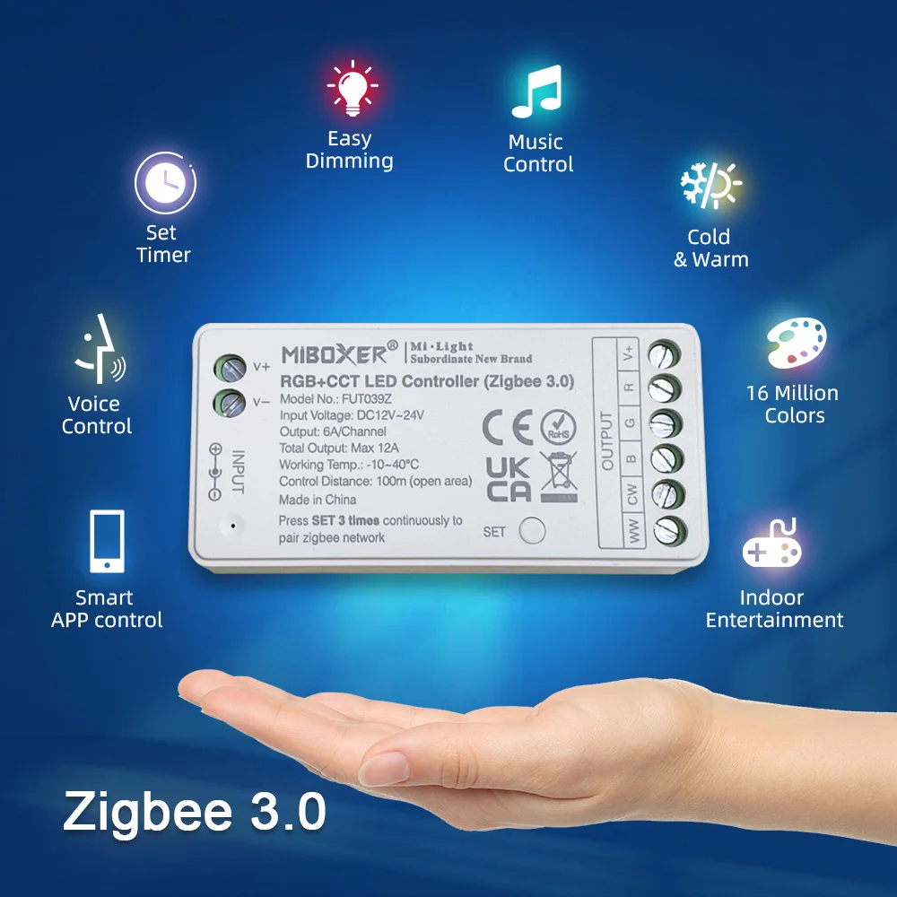LED Zigbee 3.0 Controller RGB RGBW RGB+CCT Led Strip Light DC12-24V Work with Alexa Echo Smartthings Tuya App Voice Control