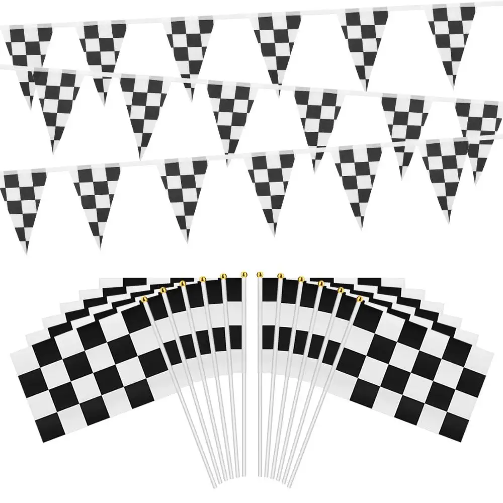 Racing Black White Racing Flag Car Motorcycle Checkered Flag Banners Handhold FlagFor F1 Formula Celebration Craft Deco