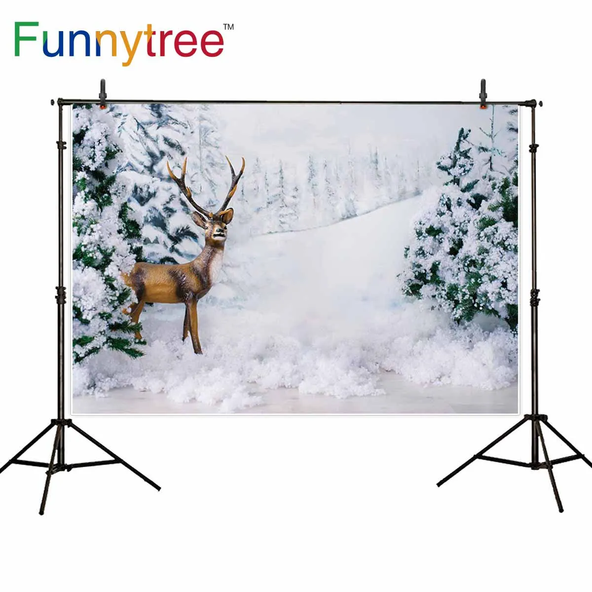 

Funnytree photography studio photo background Christmas winter backdrop reindeer snow tree road decoration photozone photophone