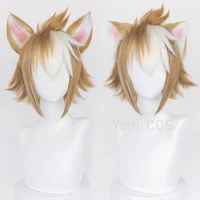 gorou cosplay wig game genshin impact gorou short brown white wig with ears synthetic hair heat resistant halloween role play