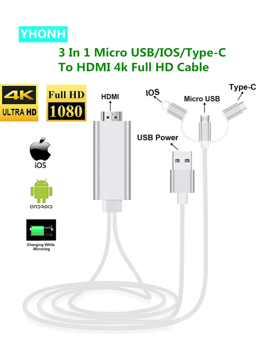 3 в 1USB C к HDMI кабель 4K Тип Thunderbolt3 конвертер для MacBook Huawei Mate 30 USB адаптер Type HDMI|Кабели