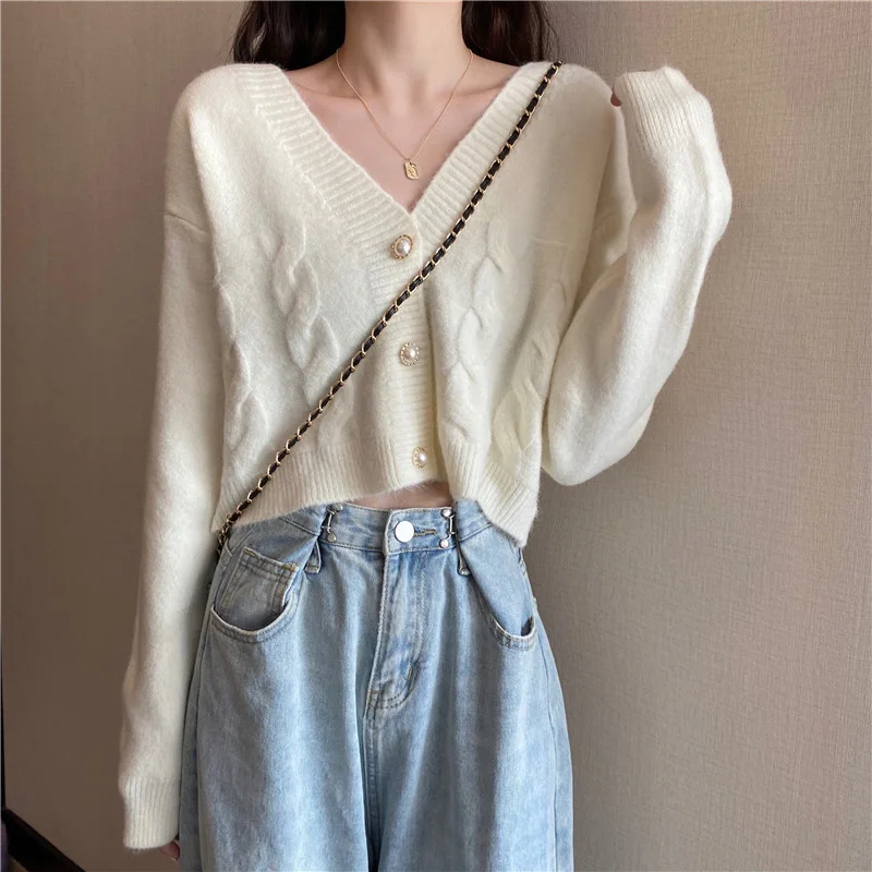 

Кардиган женский, вязаный, с длинным рукавом, на пуговицах, весна-осень, 2021