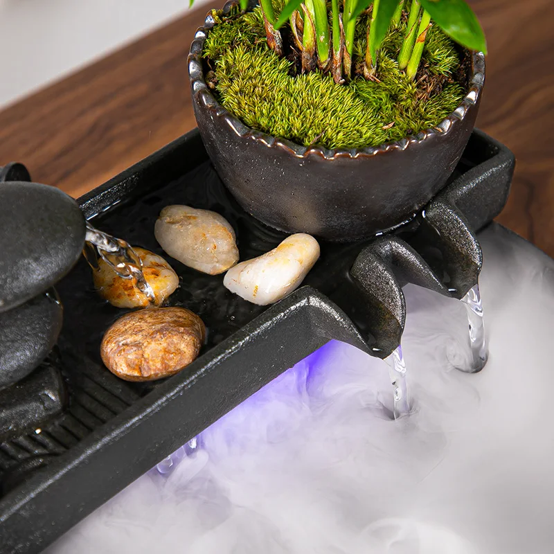 

New Chinese Style Water Fountain Decoration Living Room Ceramics Fish Tank Humidifier Office Desk Surface Panel Lucky Opening