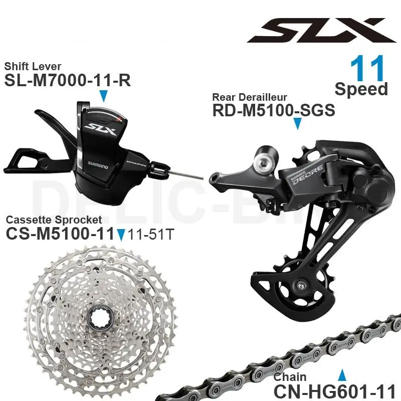 

Shimano 11v Groupset with SLX M7000 Shifter and DEORE M5100 Rear Derailleur Cassette Sprocket 11-speed HG601 Chain for MTB bike