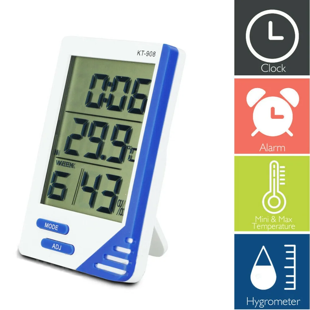 

Thermometer Hygrometer Meter With Alarm Clock Large LCD Screen Digital Display Sensor Temperature Humidity Meter