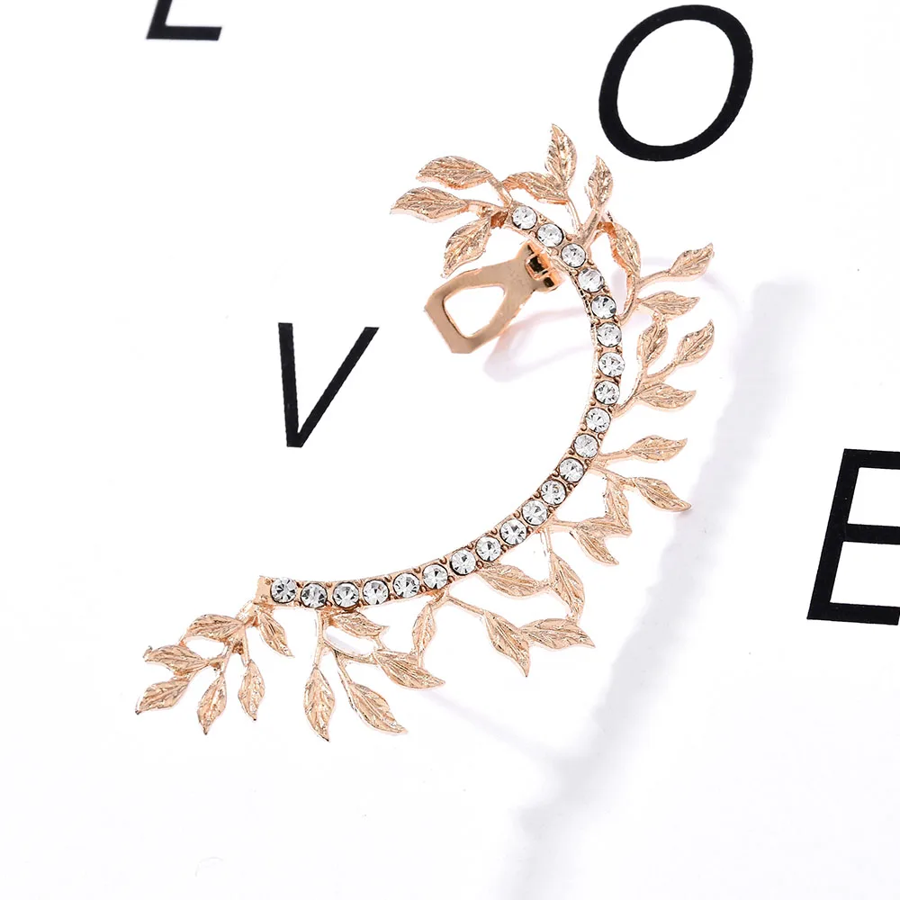 Клипсы с листьями серьги без прокола модные золотые клипсы для ушей кристаллами