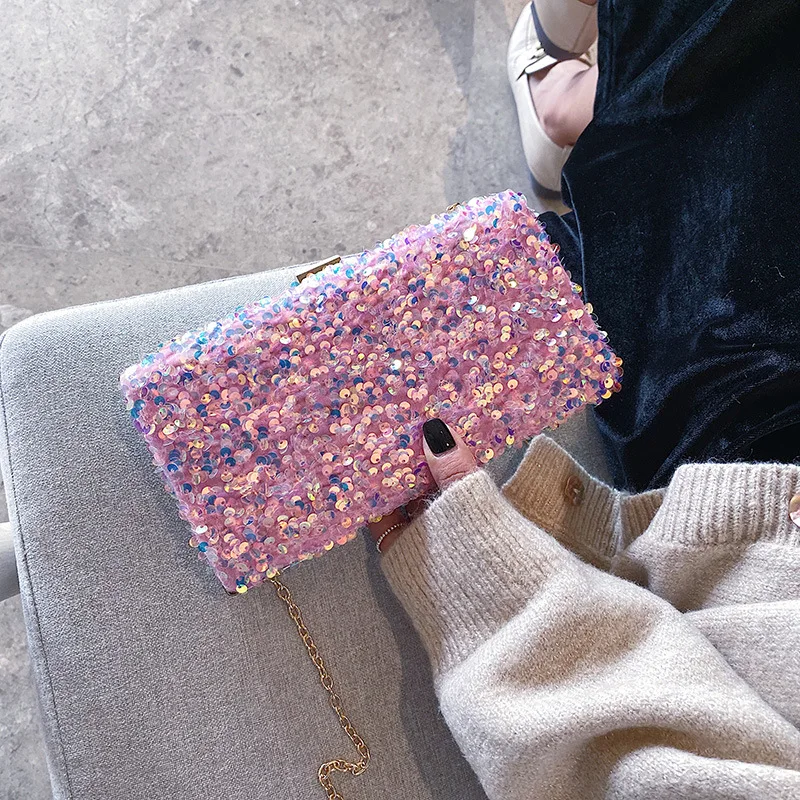 

Flap Fashion Women Clutch Purse Metal Golden Sequined Beaded Wedding Evening Bags Mixed Color Party Wallets