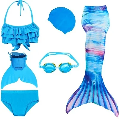 Blue 42 set 1 Детский купальник с хвостом Русалочки, бикини для девочек, хвост русалки с плавником, монофонический купальник, детское платье русалки, одежда для купания - Цвет: Blue 42 set 1