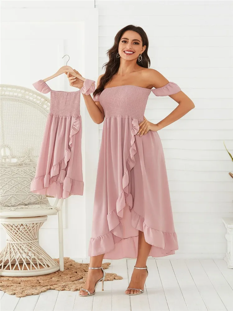 

Mother Daughter Dress Ruffle Family Matching Dresses Off Shoulder Mom And Daughter Matching Clothes Summer Mommy And Me Clothes