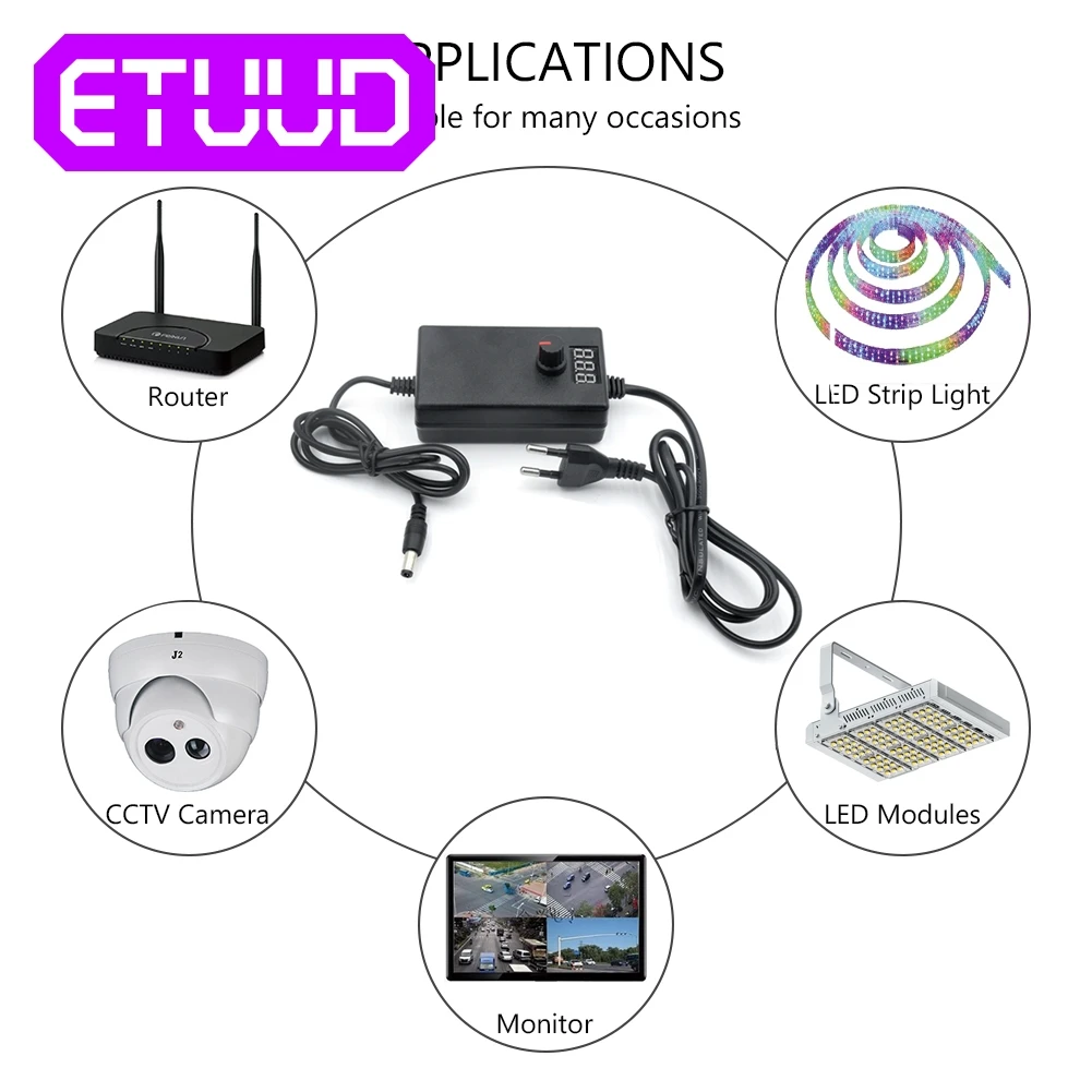

AC to DC 3V-12V 9V-24V 2A 1A Adjustable Power Adapter Universal Power Supply Adaptors With Display Screen of Voltage Regulated