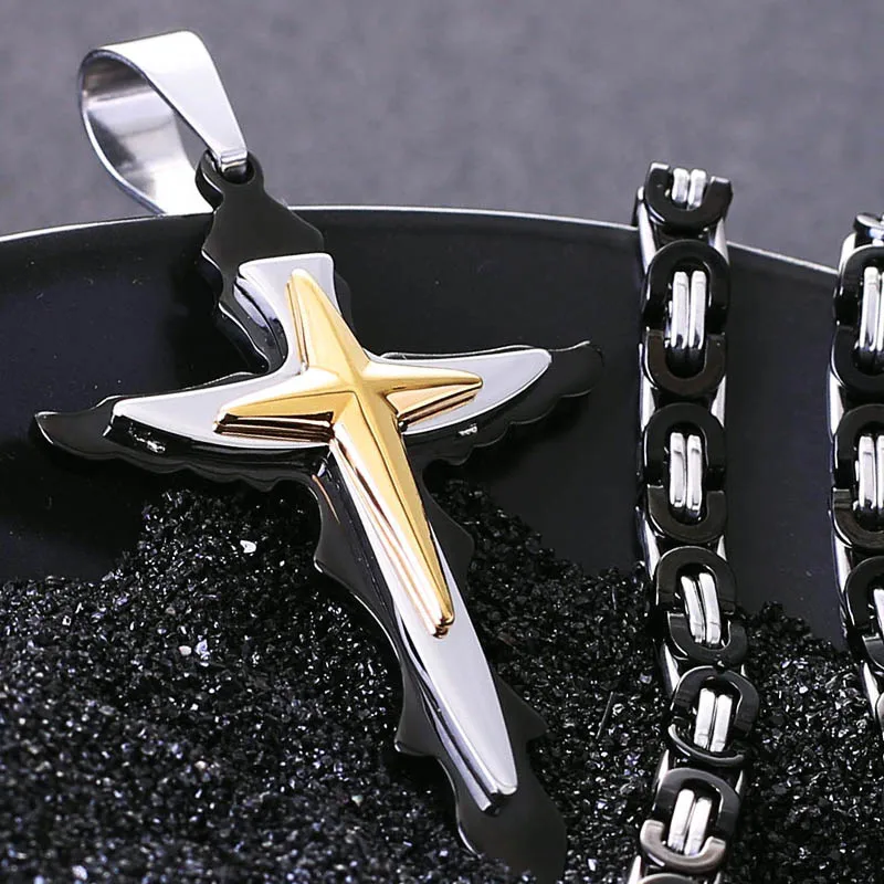 Распятие католический крест Pedant ожерелье из толстой нержавеющей стали s длинное