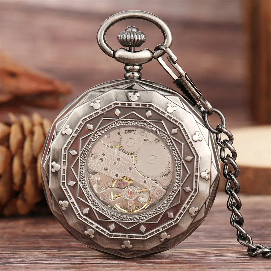 Silver/Black Manual Mechanical Pocket Watch Exquisite Roman Numerals Round Dial Antique Pendant Hand Winding Timepiece Gift